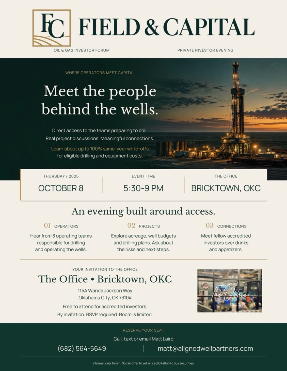 Field & Capital Oil & Gas Investor Forum invitation with October 8 event details